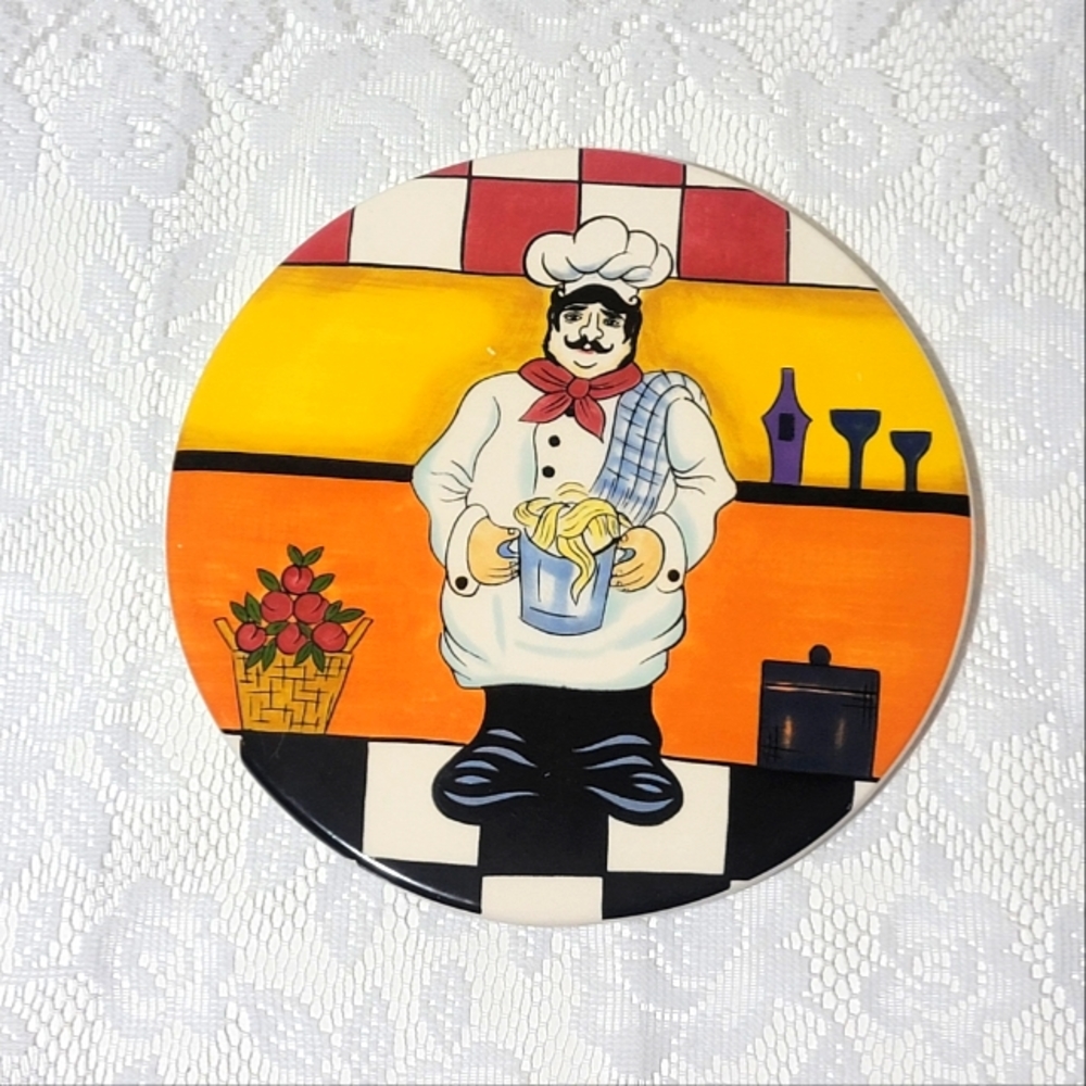 Rare Find Hand Painted Trivet Fat Chef's Cookin Hot Pot by Tabletops Gallerie